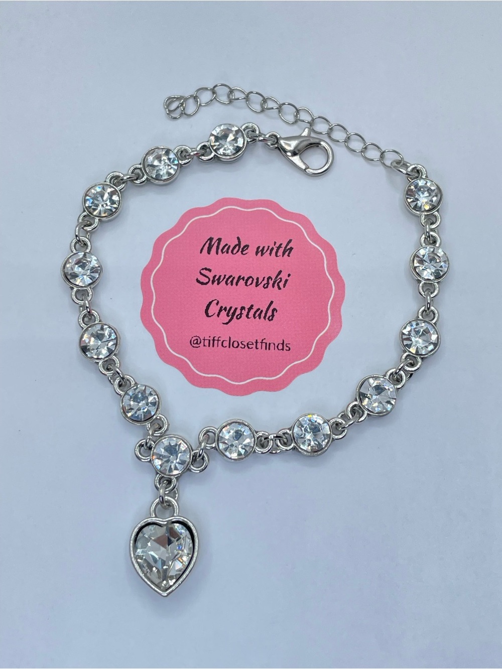 Swarovski Crystal Elements White Crystal Heart Tennis Bracelet Silver Romantic